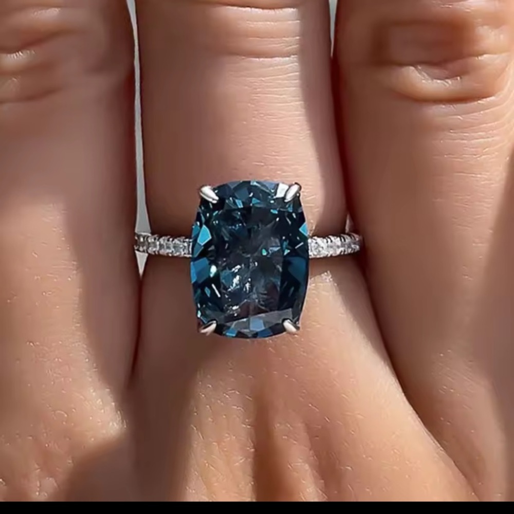 London Blue Topaz Cushion-Cut Pavé Ring